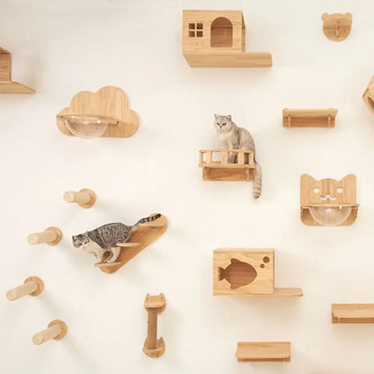 Arbre à Chat Mural en Bois avec Tube Transparent