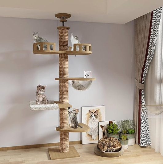 Arbre à Chat XXL Sol-Plafond Bois Naturel "SkyCat"