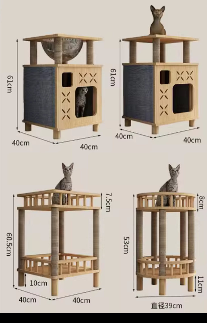 Arbre à Chat Design Bois & Sisal avec Litière Intégrée