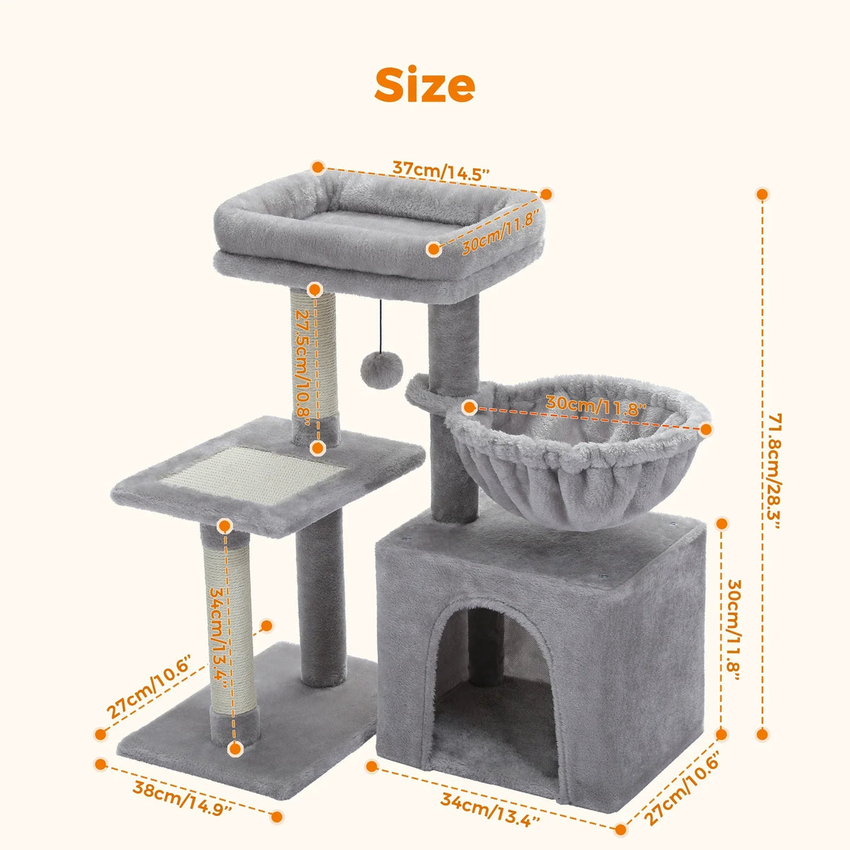 Arbre à Chat CozyNest Gris : Jeu & Repos