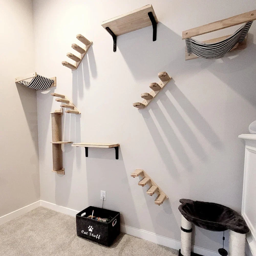 Arbre à Chat Mural NidMurale : Jeu & Détente en Bois