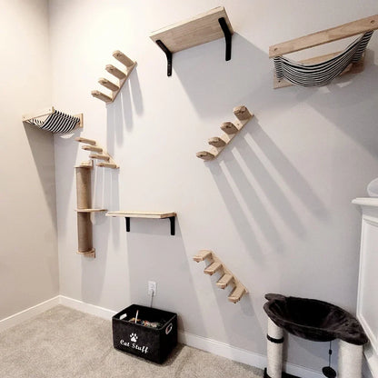 Arbre à Chat Mural NidMurale : Jeu & Détente en Bois