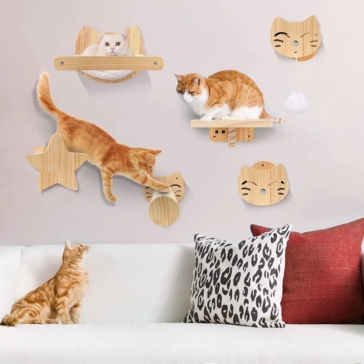 Arbre à Chat Mural en Bois ChâteauGrimpeur