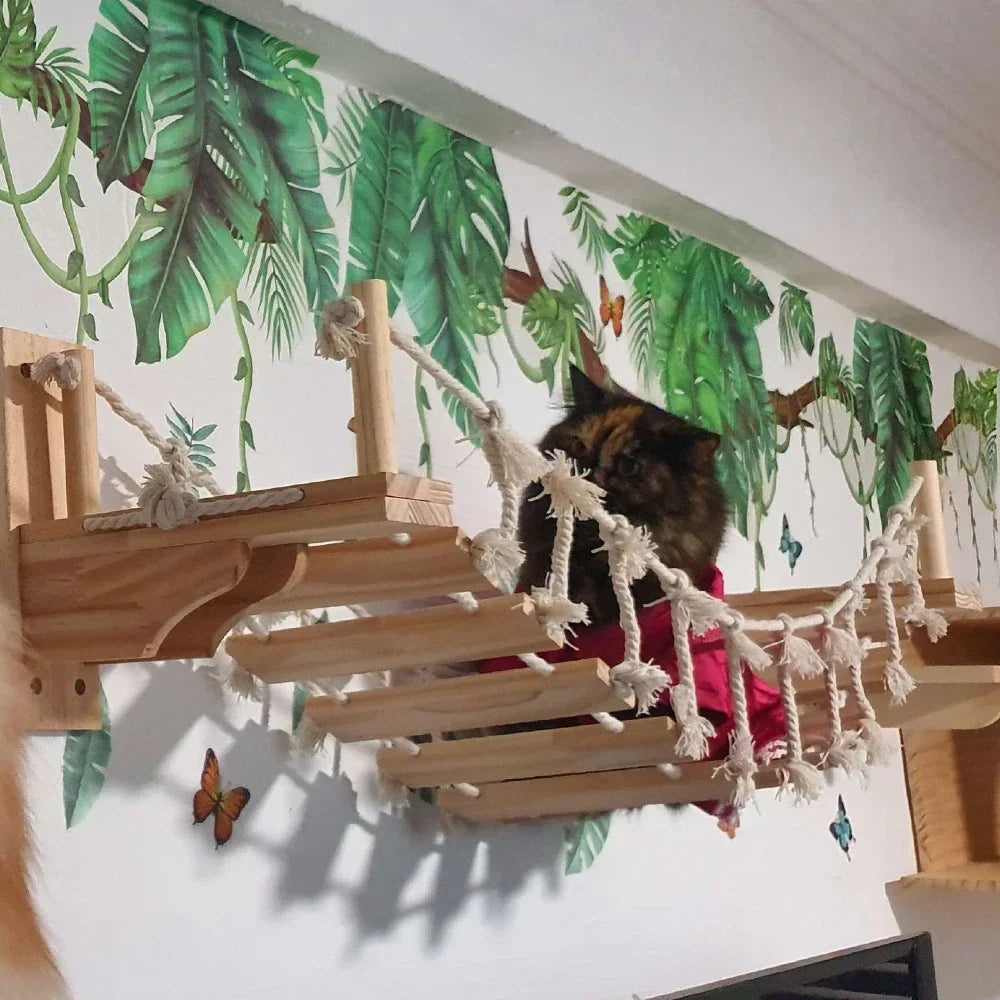Arbre à Chat Mural Bois & Sisal : Jeu et Repos Vertical