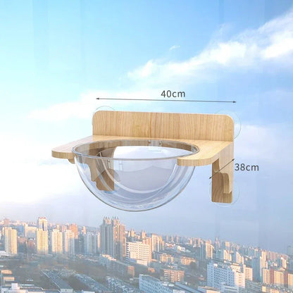 Étagère Murale Chat "Skyview" Bois & Dôme Transparent
