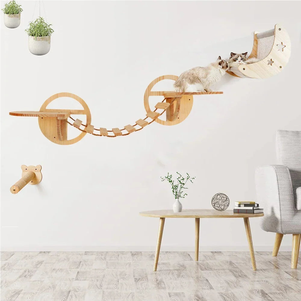 Arbre à Chat Mural "Ciel de Chat" - Bois Naturel