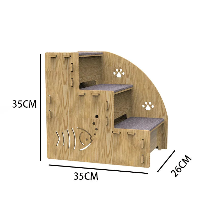 Escalier Bois Chat "ClimbEase" 3 Marches Confort