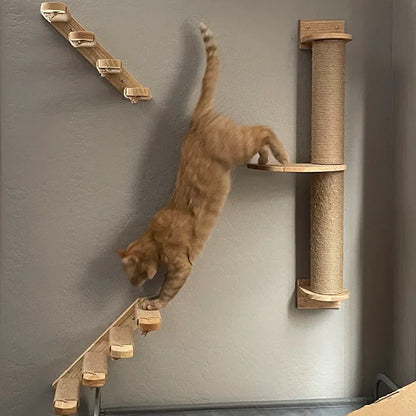 Arbre à Chat Mural Modulable en Bois Naturel