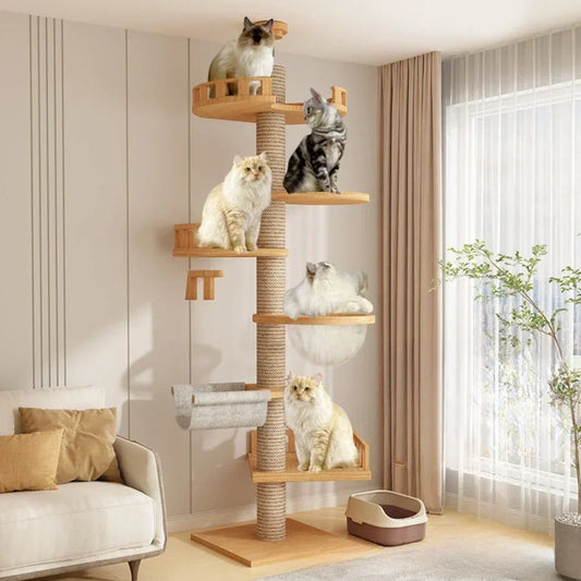 Arbre à Chat XXL Sol-Plafond Bois Naturel "SkyCat"
