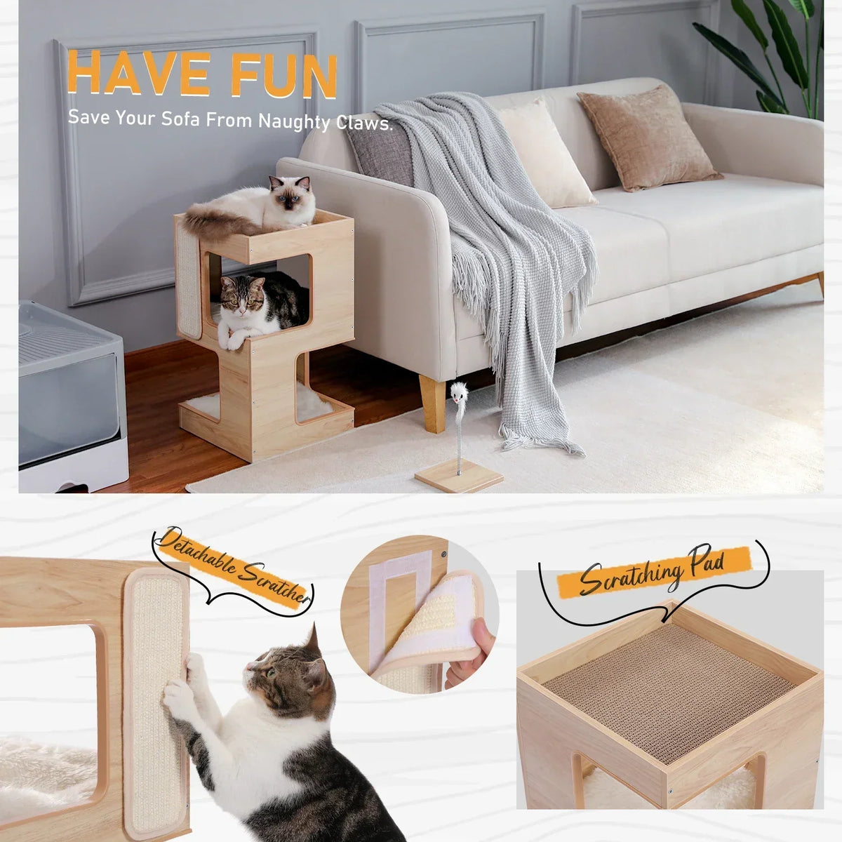 Arbre à Chat LuxiGriff : Design Bois & Confort 3 Niveaux