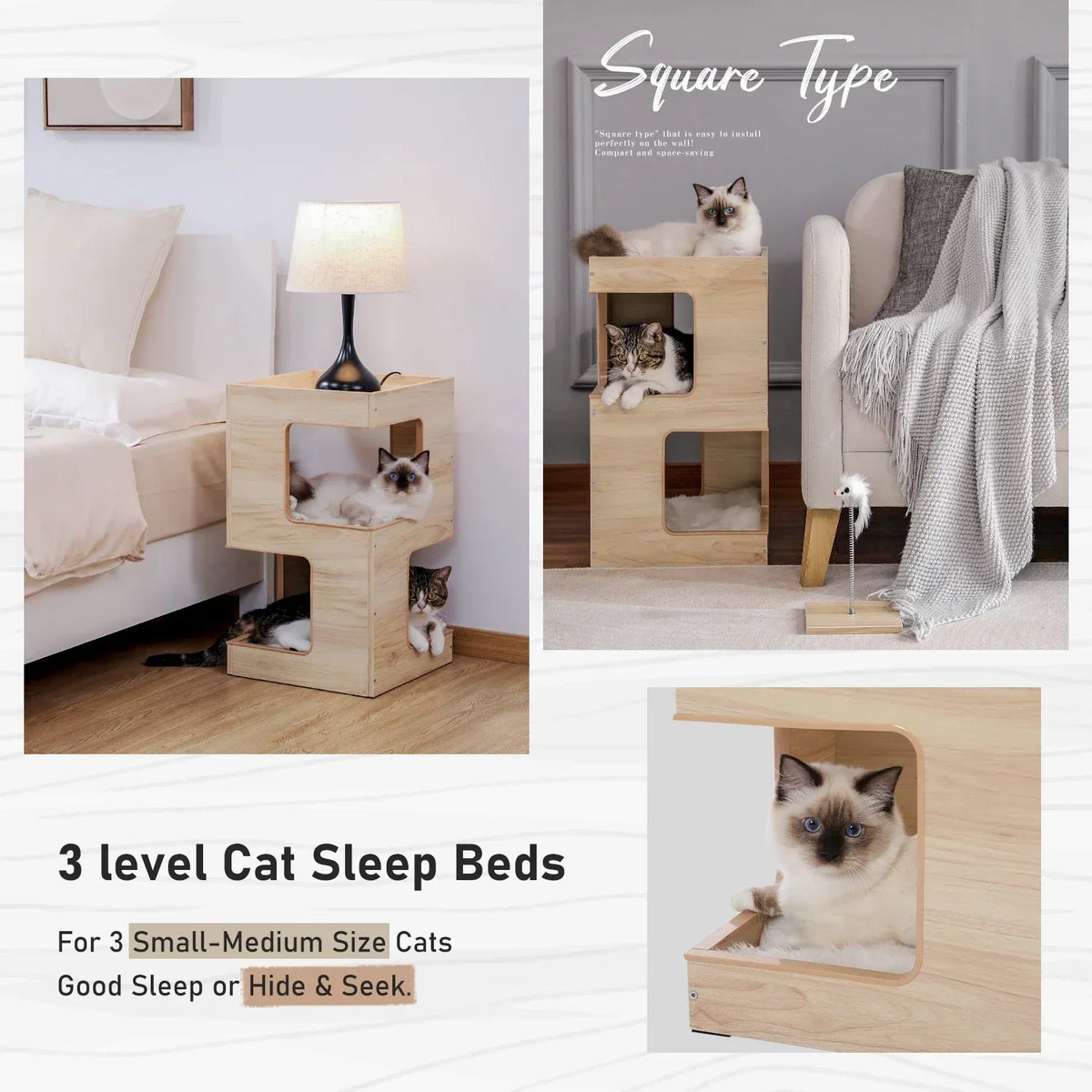 Arbre à Chat LuxiGriff : Design Bois & Confort 3 Niveaux