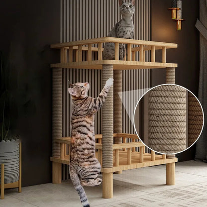 Arbre à Chat Design Bois & Sisal avec Litière Intégrée