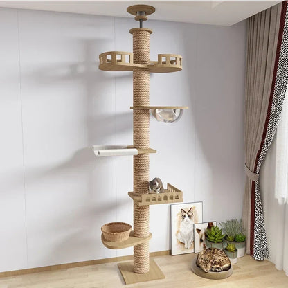 Arbre à Chat XXL Sol-Plafond Bois Naturel "SkyCat"