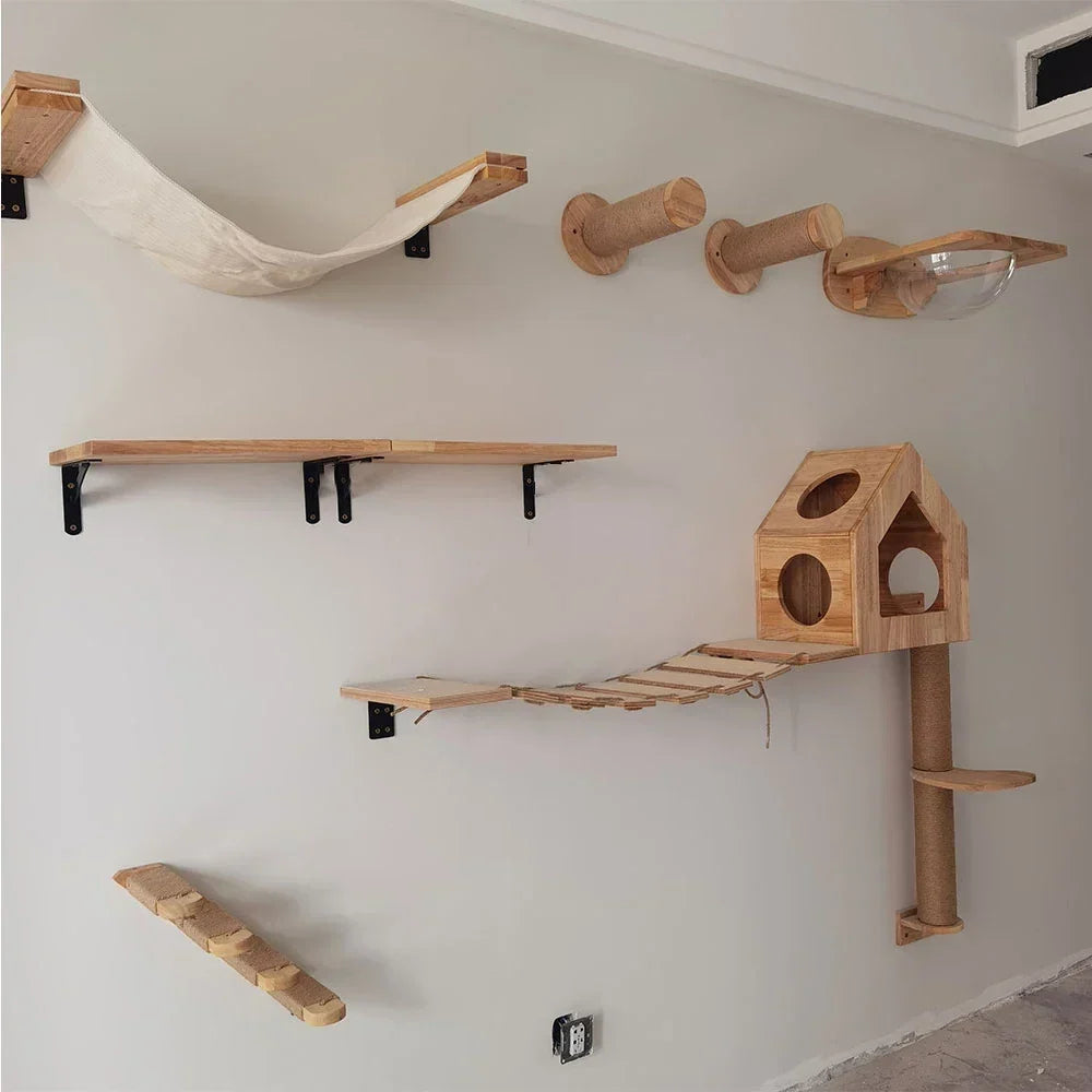 Arbre à Chat Mural NidMurale : Jeu & Détente en Bois