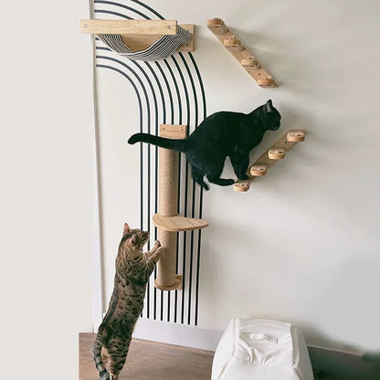 Arbre à Chat Mural Modulable en Bois Naturel
