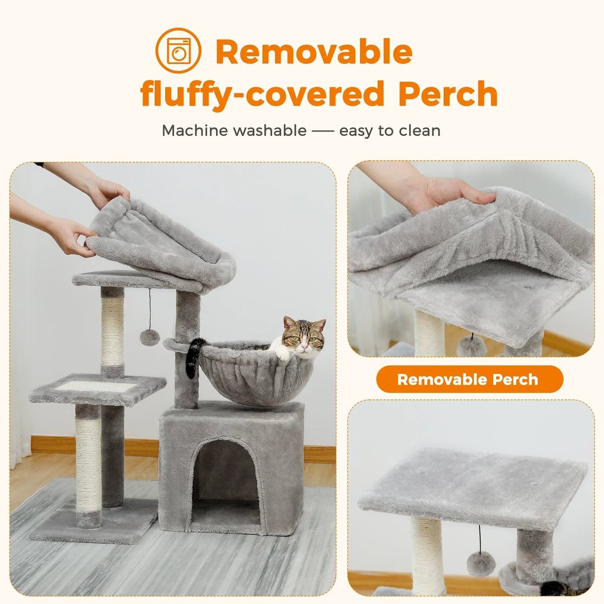 Arbre à Chat CozyNest Gris : Jeu & Repos