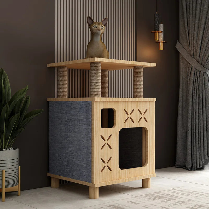 Meuble Litière Chat Design Bois & Sisal