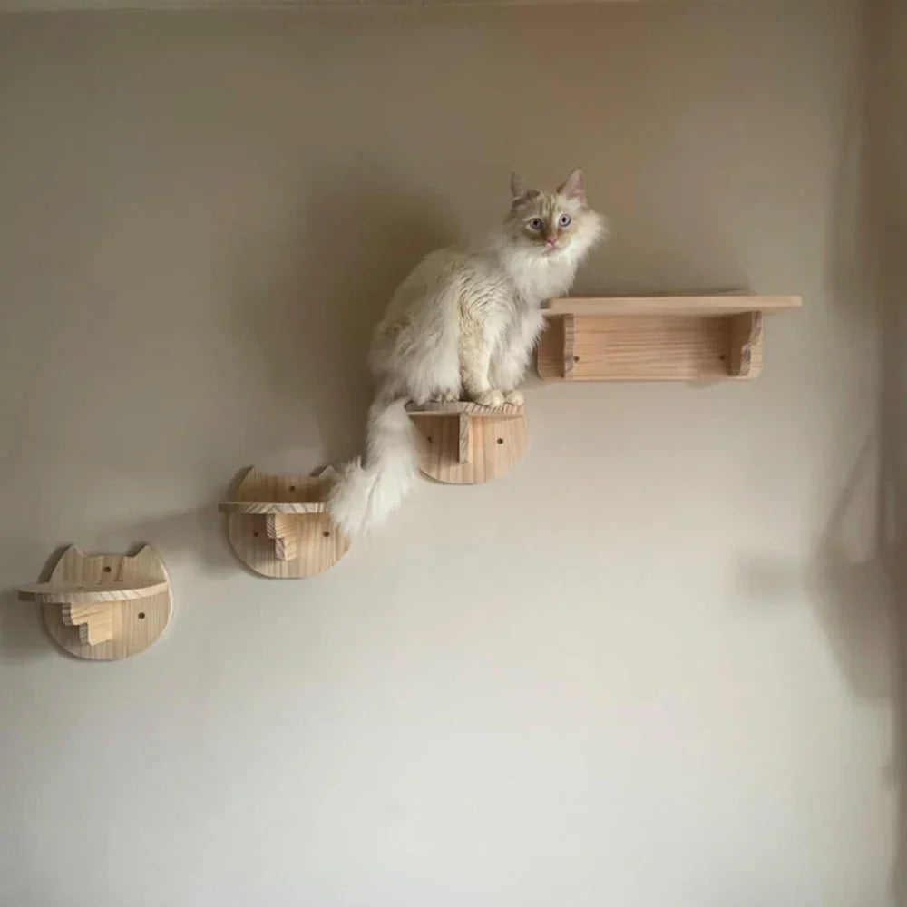 Arbre à Chat Mural Design en Bois Naturel