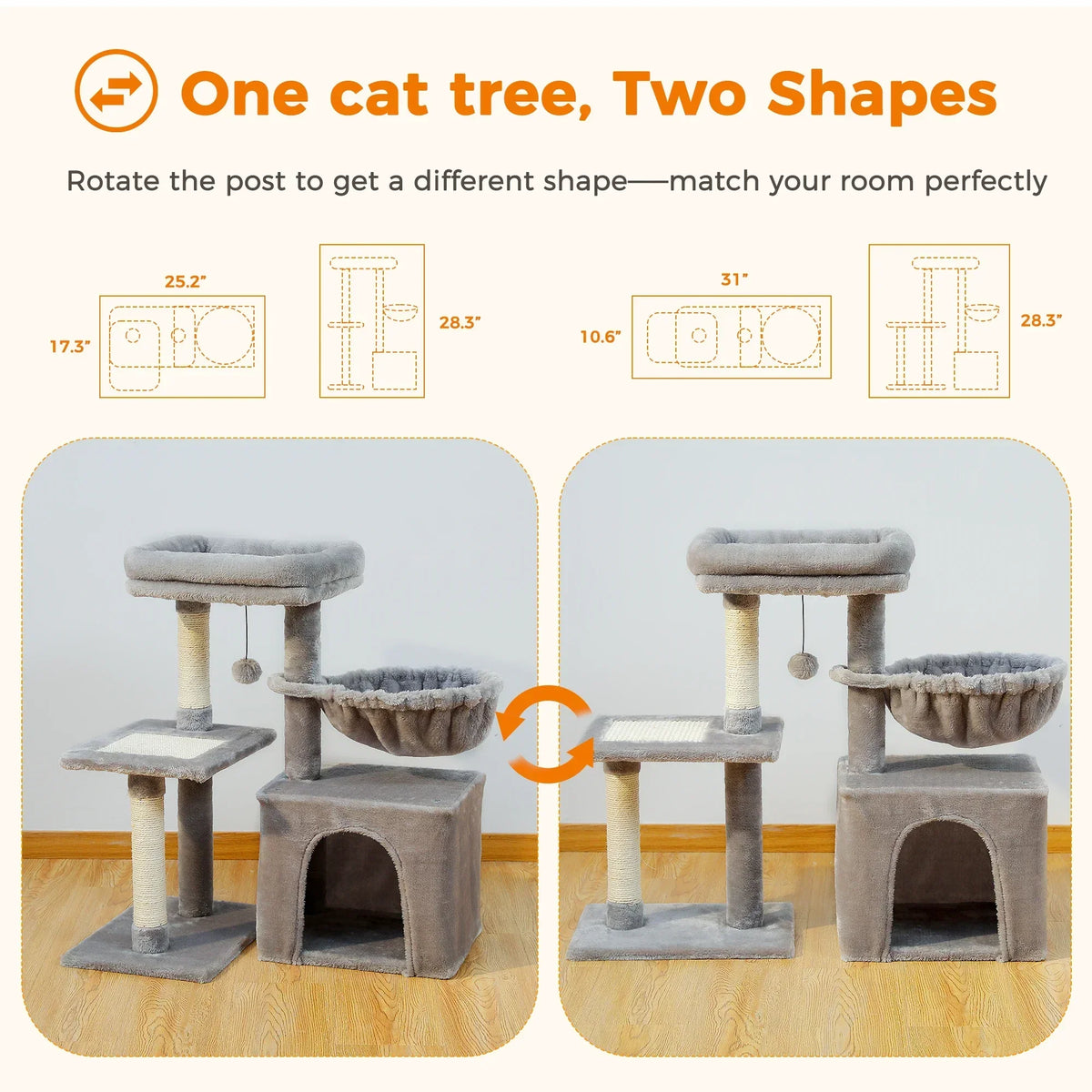 Arbre à Chat CozyNest Gris : Jeu & Repos