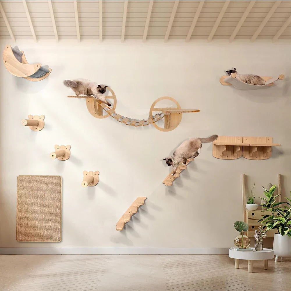Arbre à Chat Mural "Ciel de Chat" - Bois Naturel