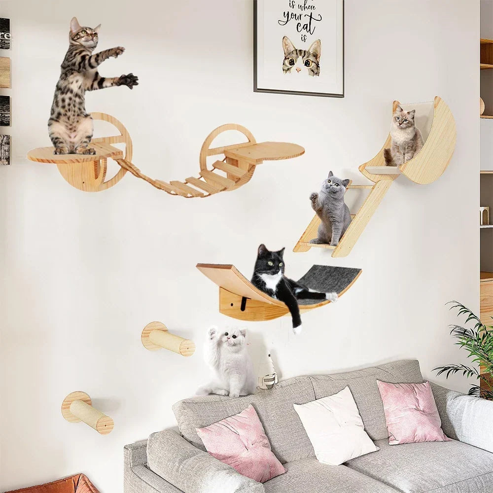 Arbre à Chat Mural "Ciel de Chat" - Bois Naturel