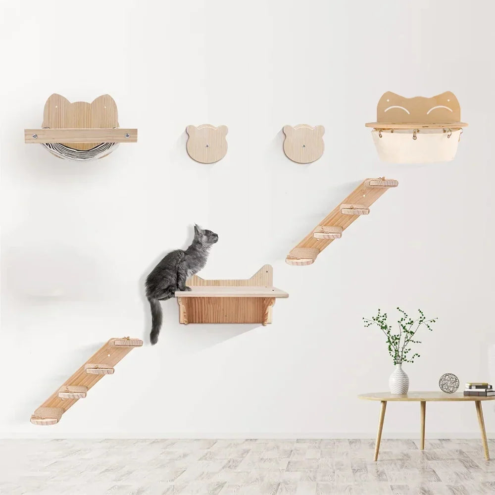 Arbre à Chat Mural "Ciel de Chat" - Bois Naturel