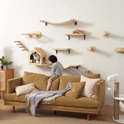 Arbre à Chat Mural en Bois : Jeu & Détente Verticale