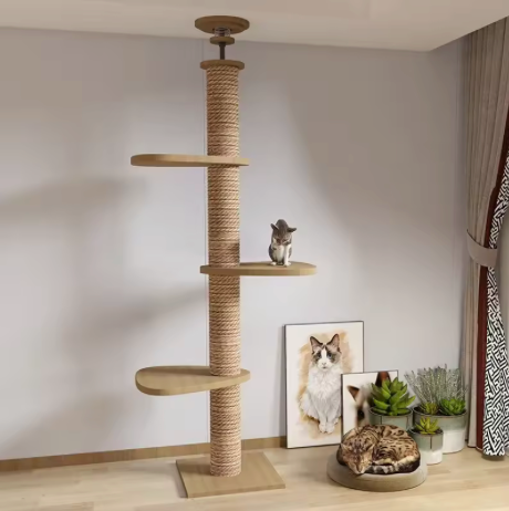 Arbre à Chat XXL Sol-Plafond Bois Naturel "SkyCat"