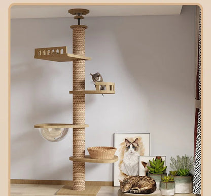 Arbre à Chat XXL Sol-Plafond Bois Naturel "SkyCat"