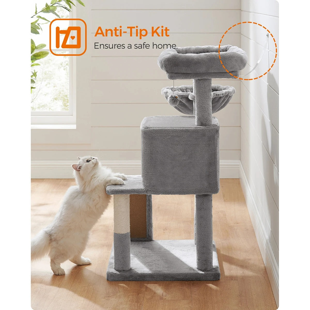 Arbre à Chat Gris 'Nid Perché' - Confort & Jeu