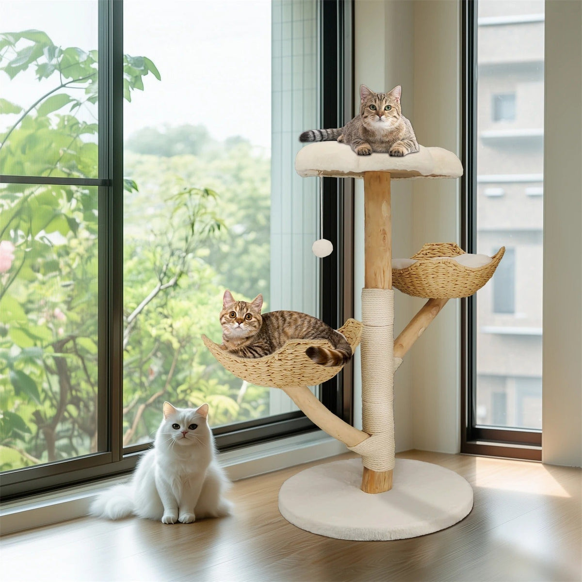 Arbre à Chat SkyNest mini Bois Naturel & Hamac Acrylique