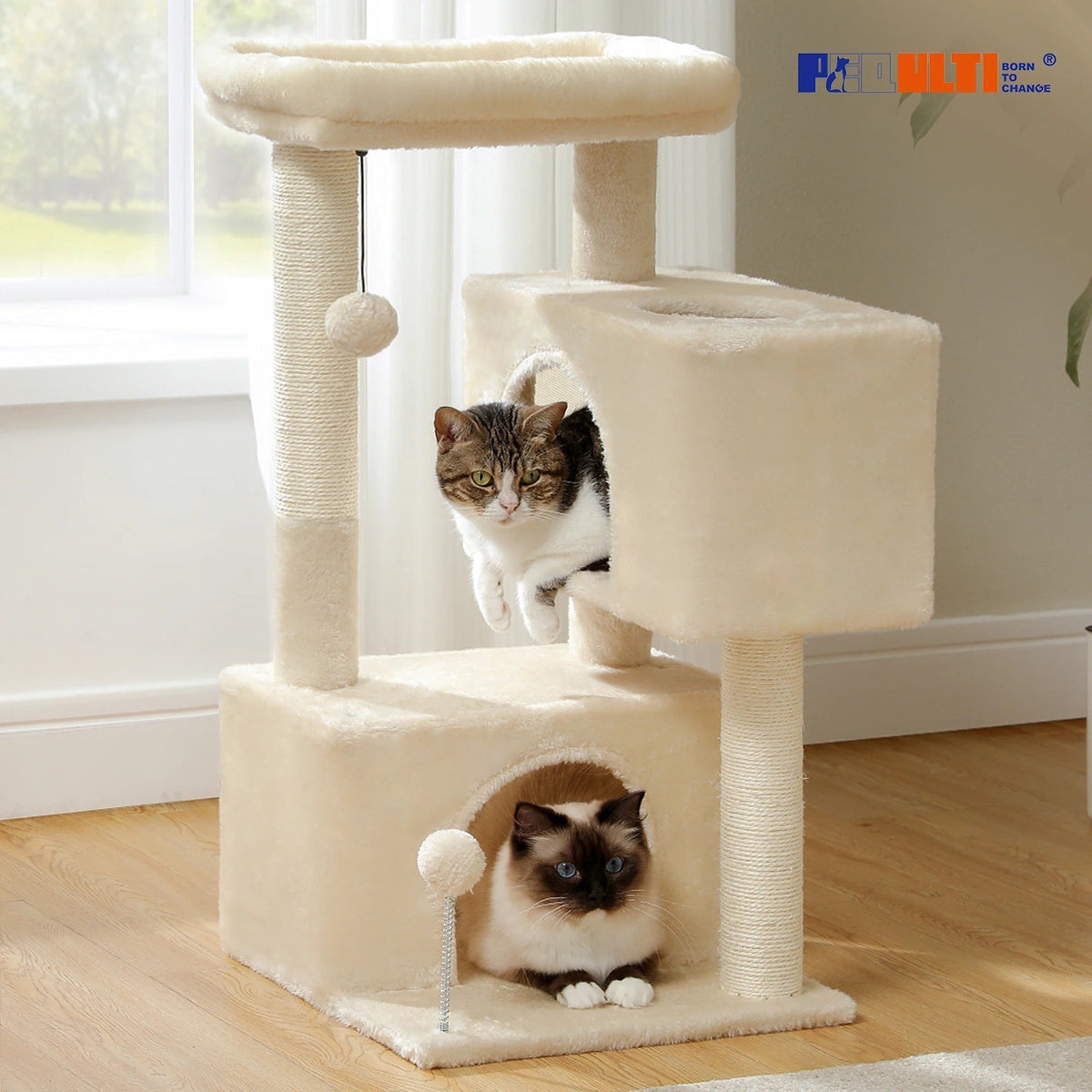 Arbre à Chat Douillet Beige avec Nid Perché