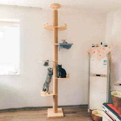 Arbre à Chat XXL Sol-Plafond Bois Naturel "SkyCat"