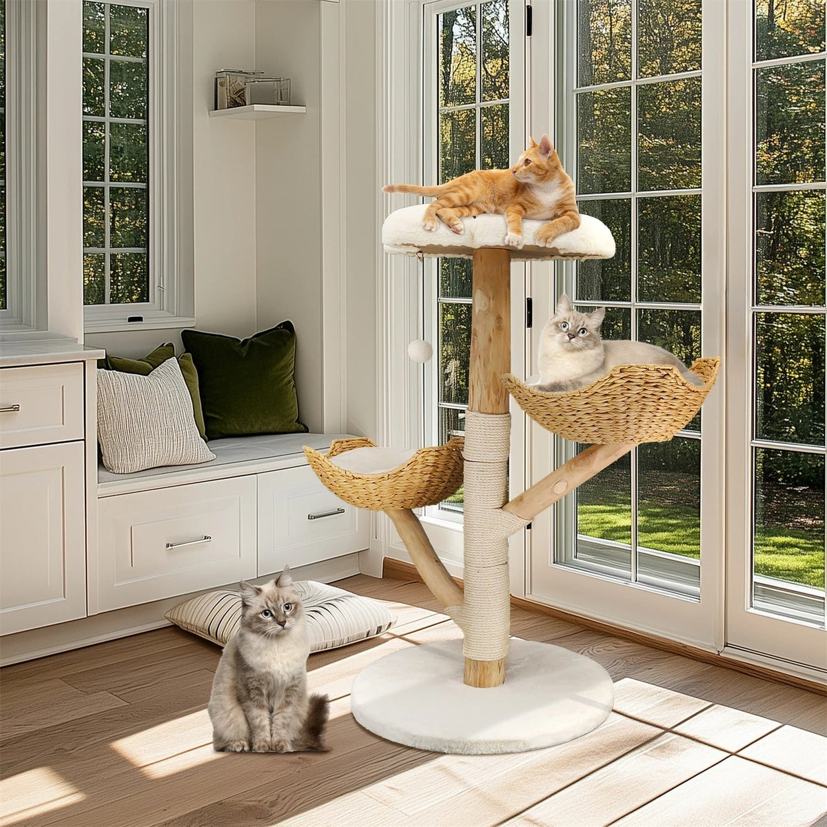Arbre à Chat SkyNest mini Bois Naturel & Hamac Acrylique