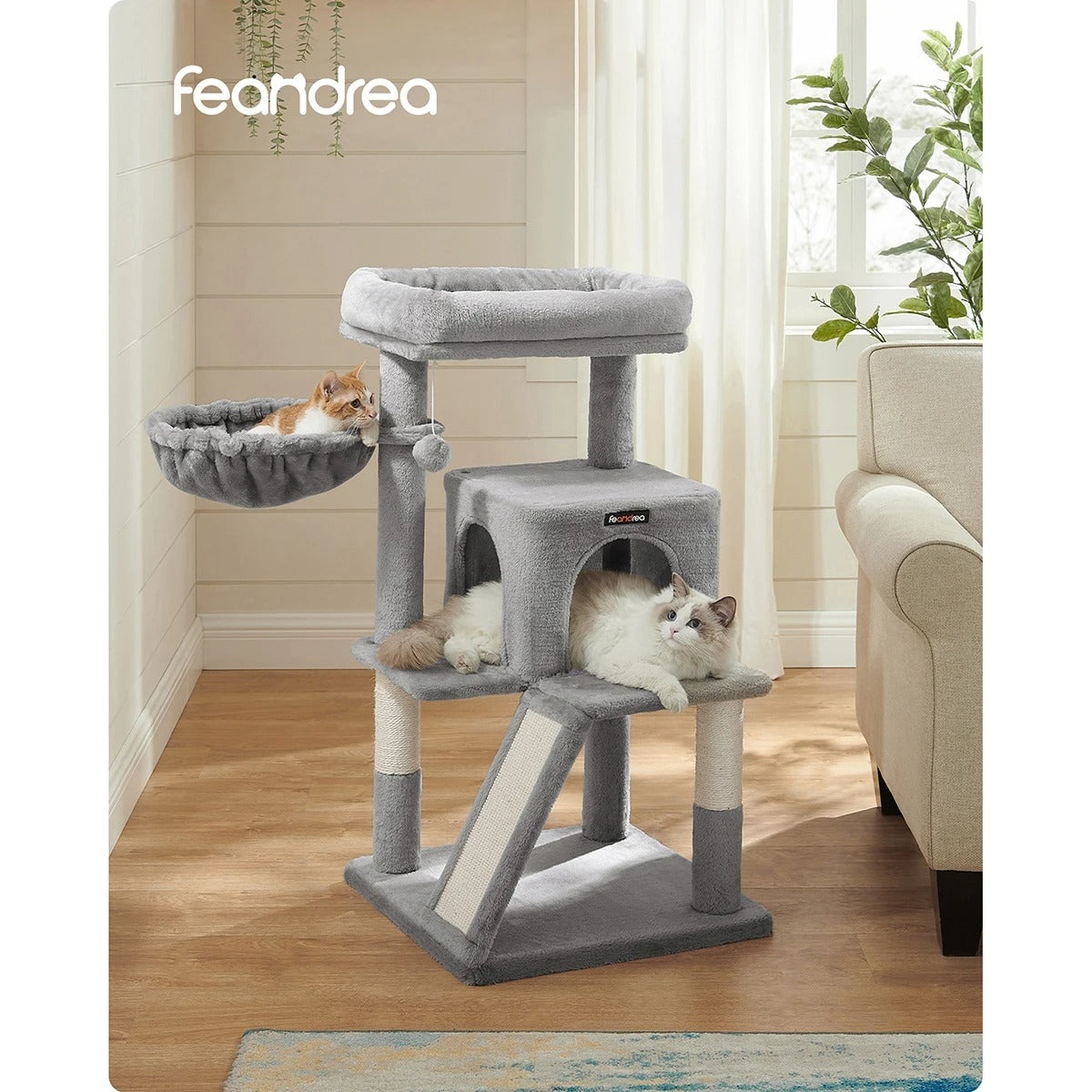 Arbre à Chat Gris 'Nid Perché' - Confort & Jeu