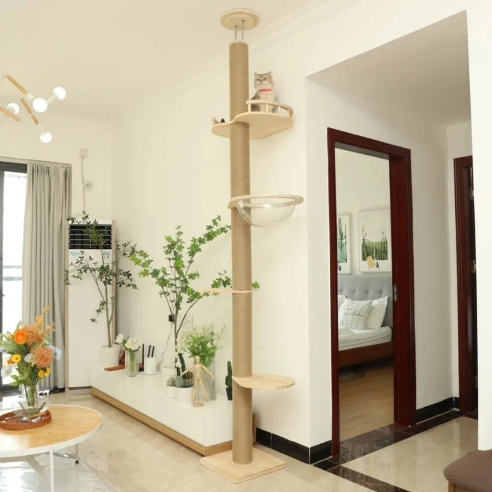 Arbre à Chat XXL Sol-Plafond Bois Naturel "SkyCat"