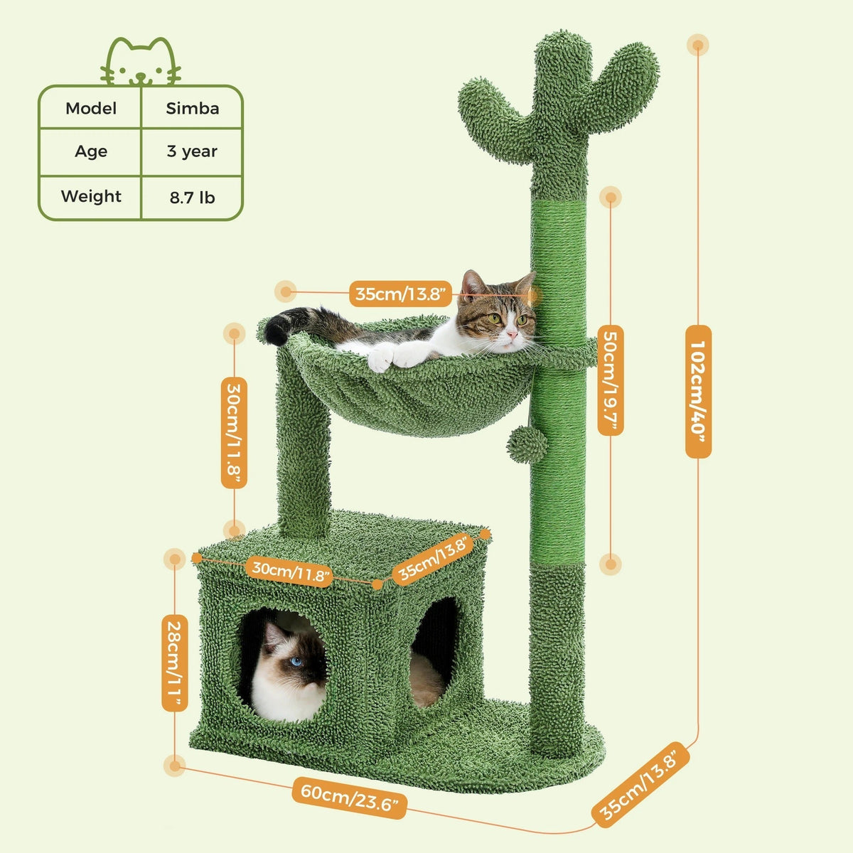 Arbre à Chat Cactus Vert Multifonction