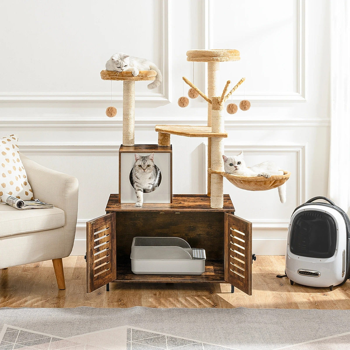 Arbre à Chat LuxeNest : Design & Litière Intégrée