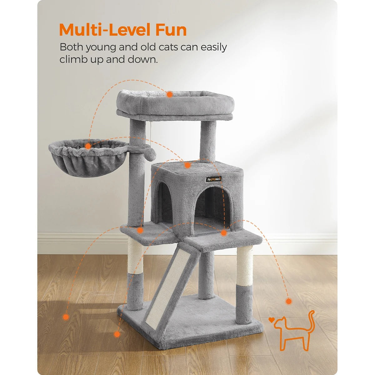 Arbre à Chat Gris 'Nid Perché' - Confort & Jeu