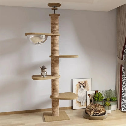 Arbre à Chat XXL Sol-Plafond Bois Naturel "SkyCat"