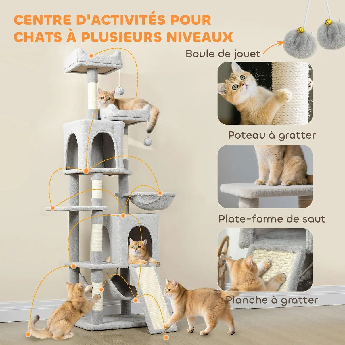 Arbre à Chat Gris Nid Perché L - Jeu & Repos