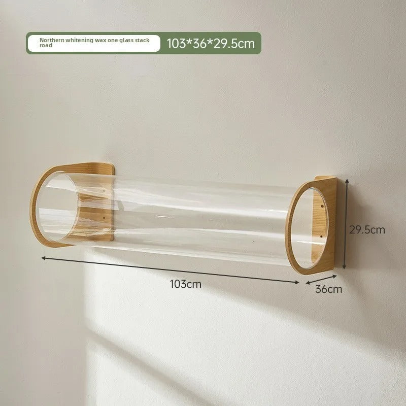 Arbre à Chat Mural en Bois avec Tube Transparent