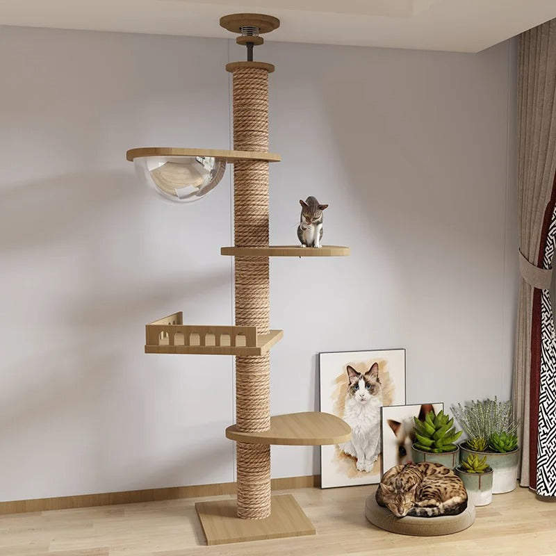 Arbre à Chat XXL Sol-Plafond Bois Naturel "SkyCat"